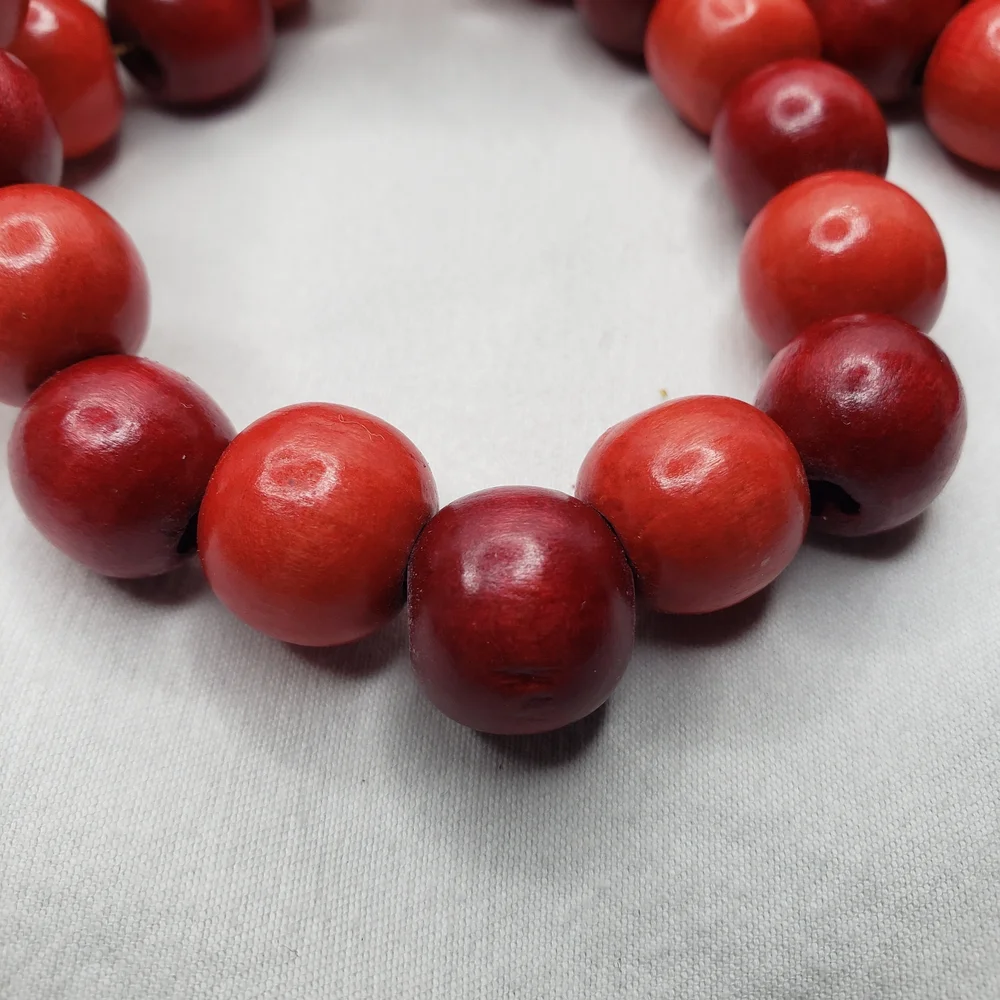 Three Festive Red Beaded Wood Cranberry Holiday Garland